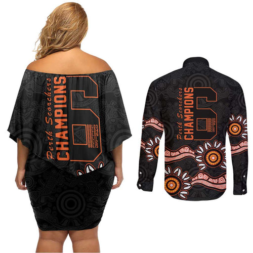 Cricket Australia Perth 6 Times Champions Couples Matching Off Shoulder Short Dress and Long Sleeve Button Shirt