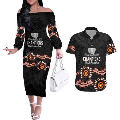 Cricket Australia Perth 6 Times Champions Couples Matching Off The Shoulder Long Sleeve Dress and Hawaiian Shirt