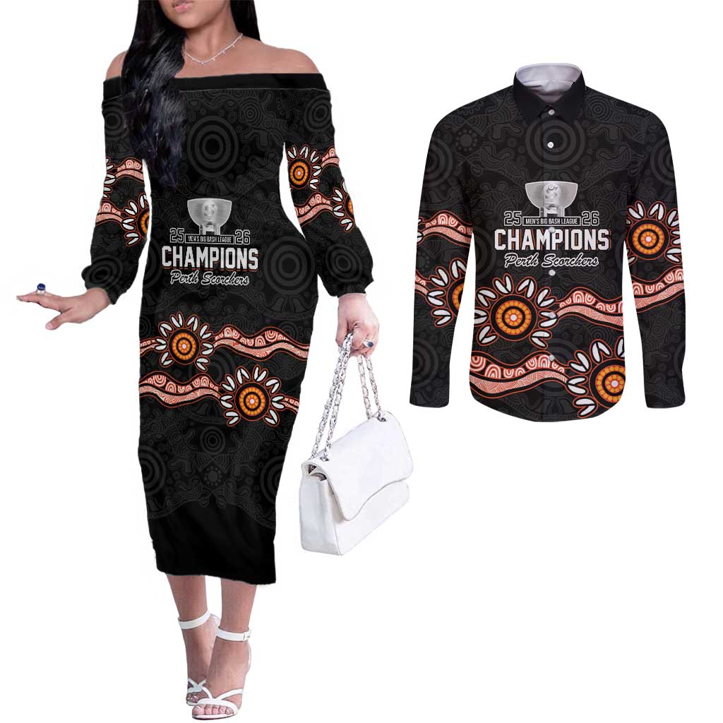 Cricket Australia Perth 6 Times Champions Couples Matching Off The Shoulder Long Sleeve Dress and Long Sleeve Button Shirt