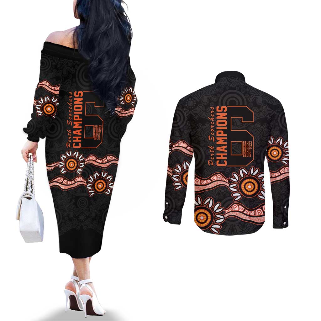 Cricket Australia Perth 6 Times Champions Couples Matching Off The Shoulder Long Sleeve Dress and Long Sleeve Button Shirt