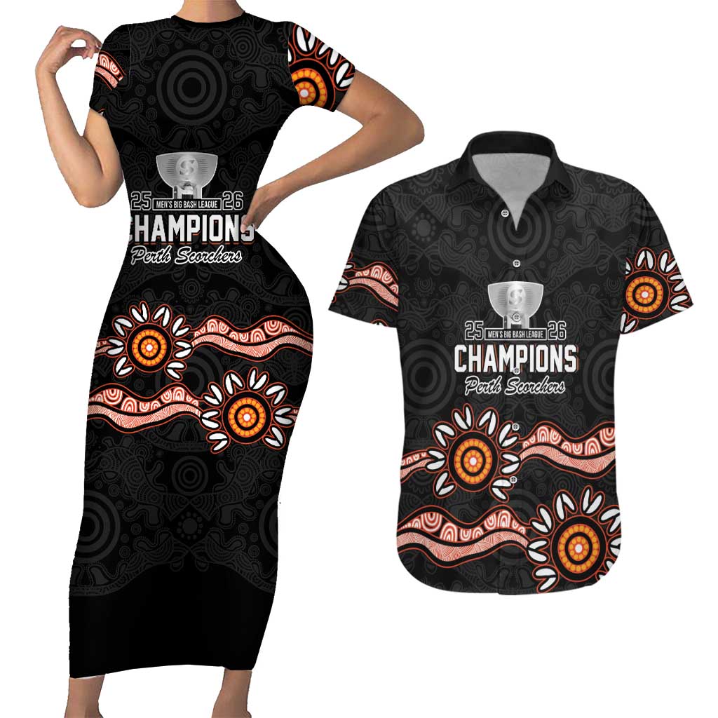 Cricket Australia Perth 6 Times Champions Couples Matching Short Sleeve Bodycon Dress and Hawaiian Shirt