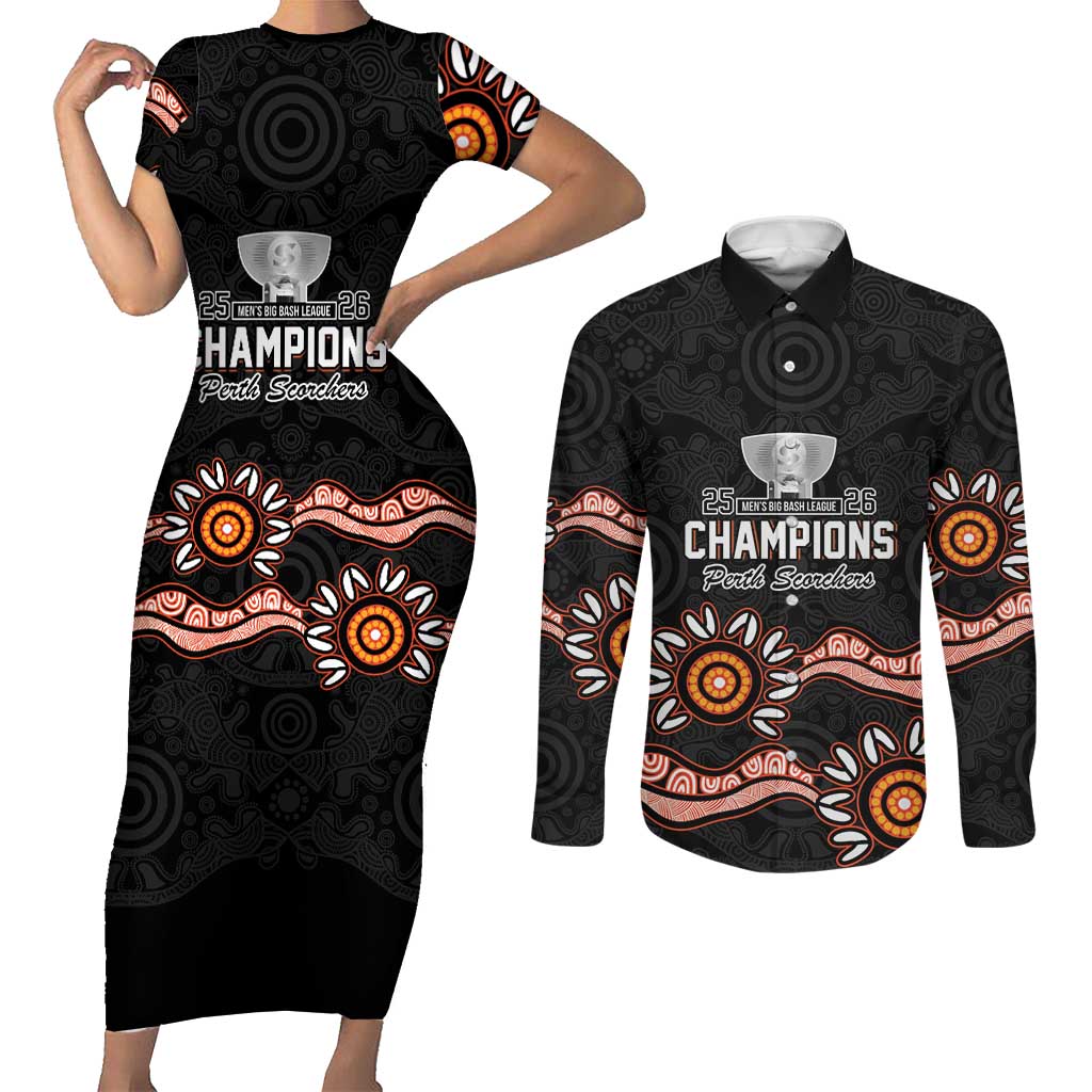 Cricket Australia Perth 6 Times Champions Couples Matching Short Sleeve Bodycon Dress and Long Sleeve Button Shirt