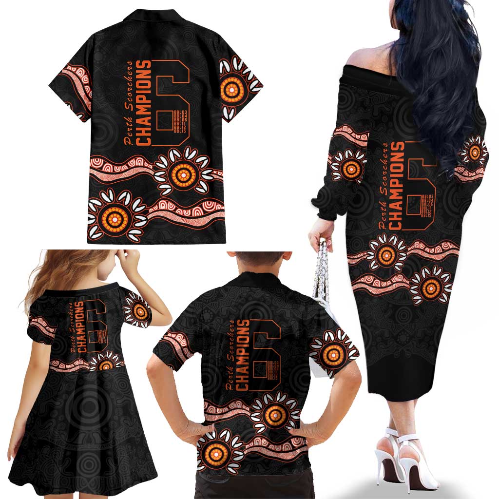 Cricket Australia Perth 6 Times Champions Family Matching Off The Shoulder Long Sleeve Dress and Hawaiian Shirt