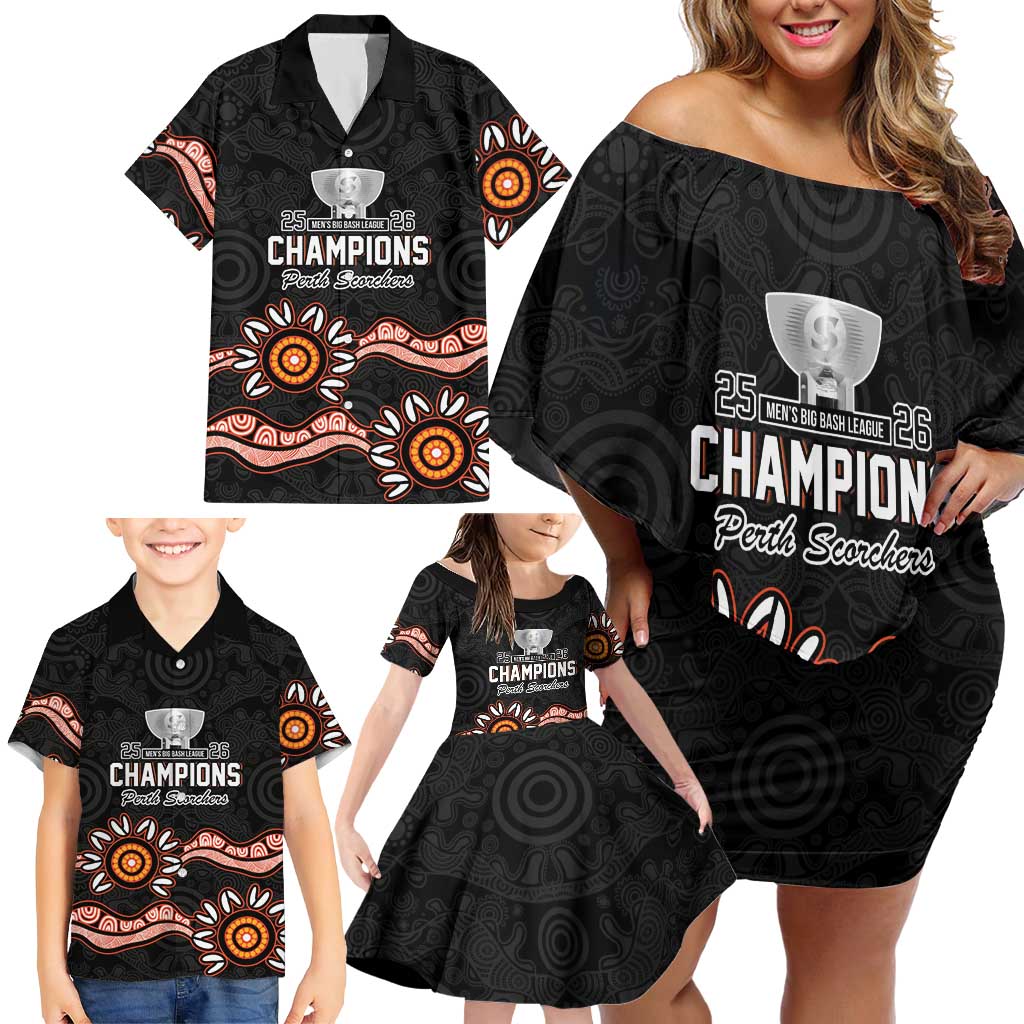 Cricket Australia Perth 6 Times Champions Family Matching Off Shoulder Short Dress and Hawaiian Shirt