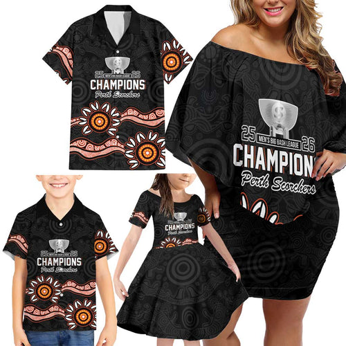 Cricket Australia Perth 6 Times Champions Family Matching Off Shoulder Short Dress and Hawaiian Shirt