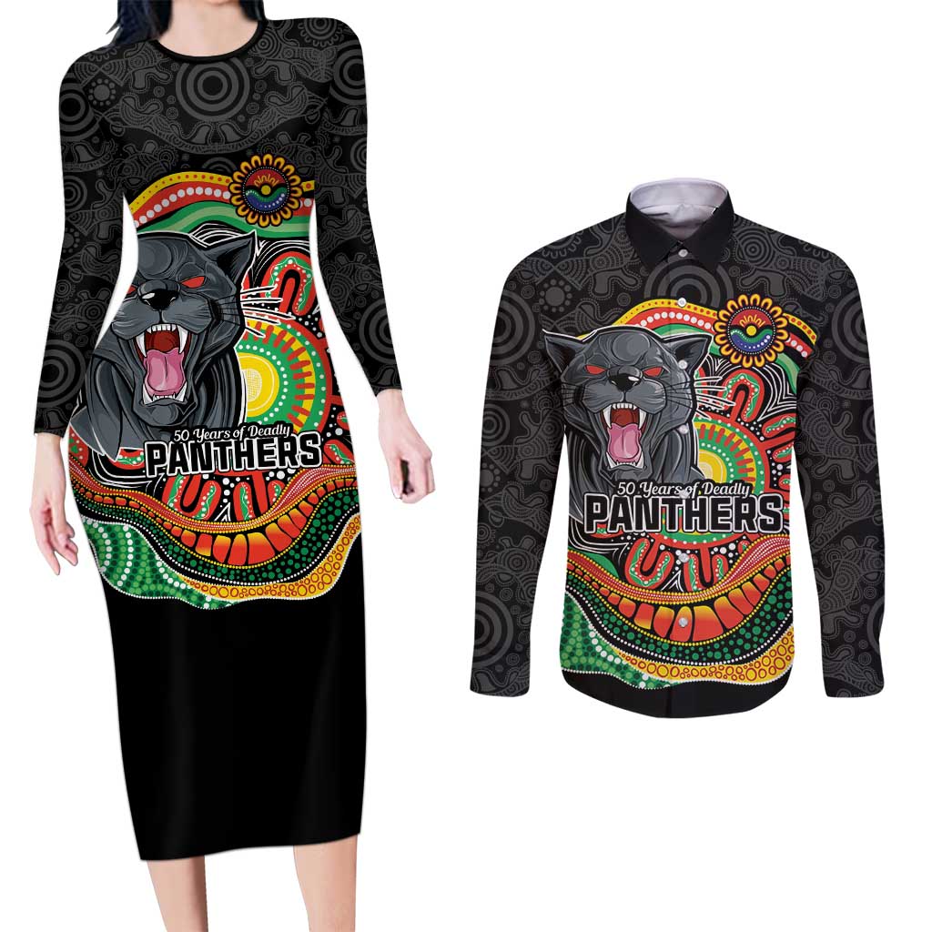 Custom Panthers Honouring First Nations Couples Matching Long Sleeve Bodycon Dress and Long Sleeve Button Shirt NAIDOC 2026 Deadly 50 Years