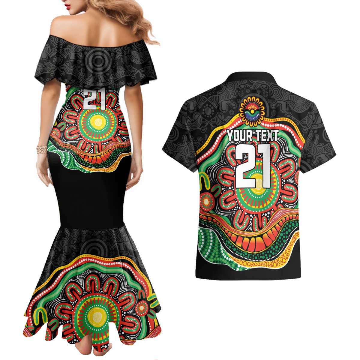 Custom Panthers Honouring First Nations Couples Matching Mermaid Dress and Hawaiian Shirt NAIDOC 2026 Deadly 50 Years