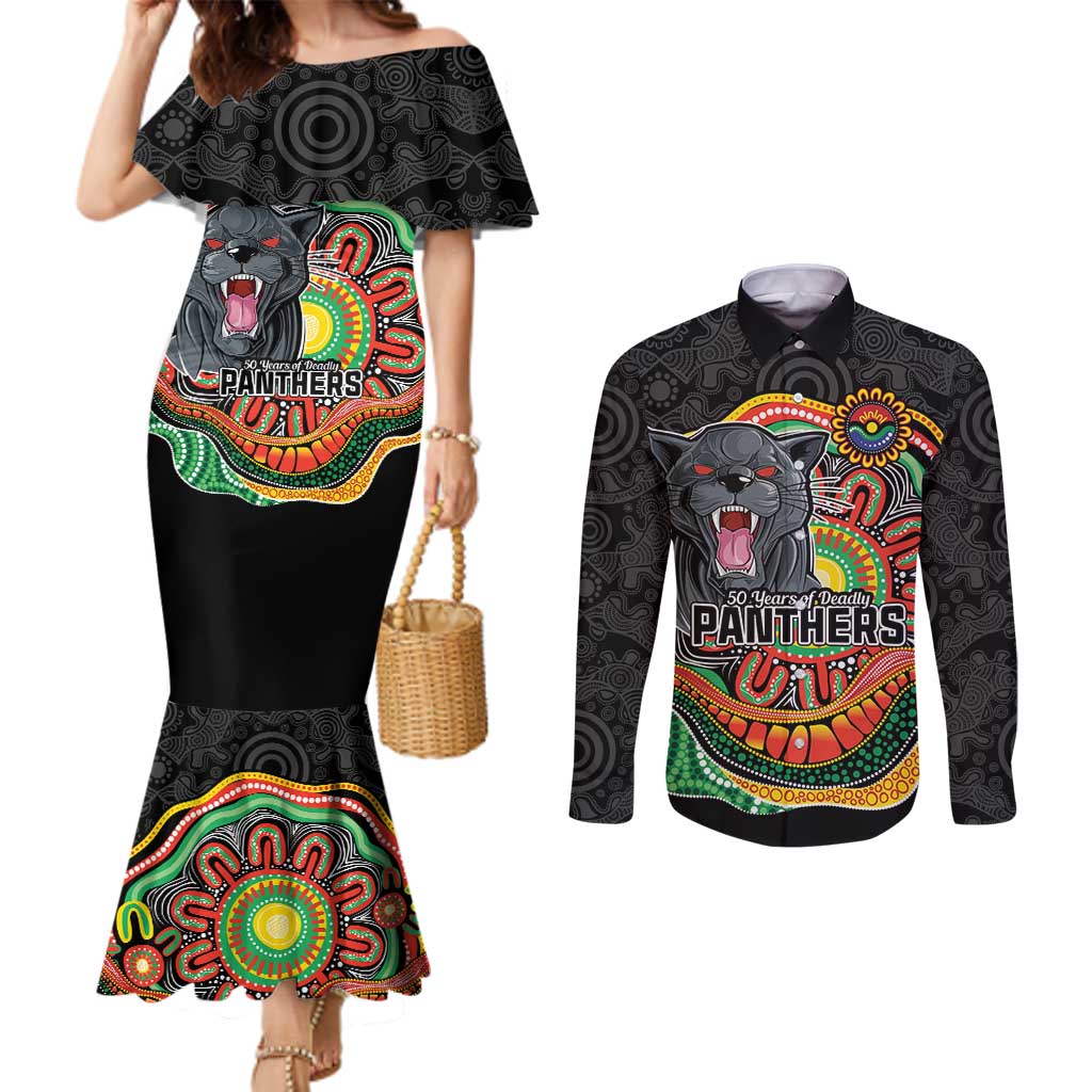 Custom Panthers Honouring First Nations Couples Matching Mermaid Dress and Long Sleeve Button Shirt NAIDOC 2026 Deadly 50 Years