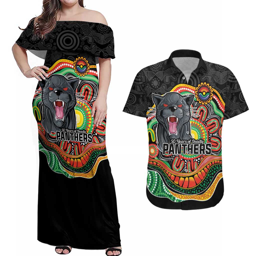 Custom Panthers Honouring First Nations Couples Matching Off Shoulder Maxi Dress and Hawaiian Shirt NAIDOC 2026 Deadly 50 Years
