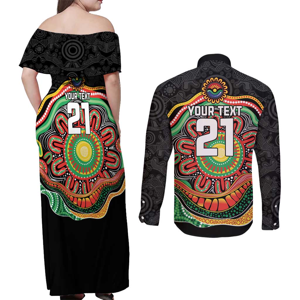 Custom Panthers Honouring First Nations Couples Matching Off Shoulder Maxi Dress and Long Sleeve Button Shirt NAIDOC 2026 Deadly 50 Years