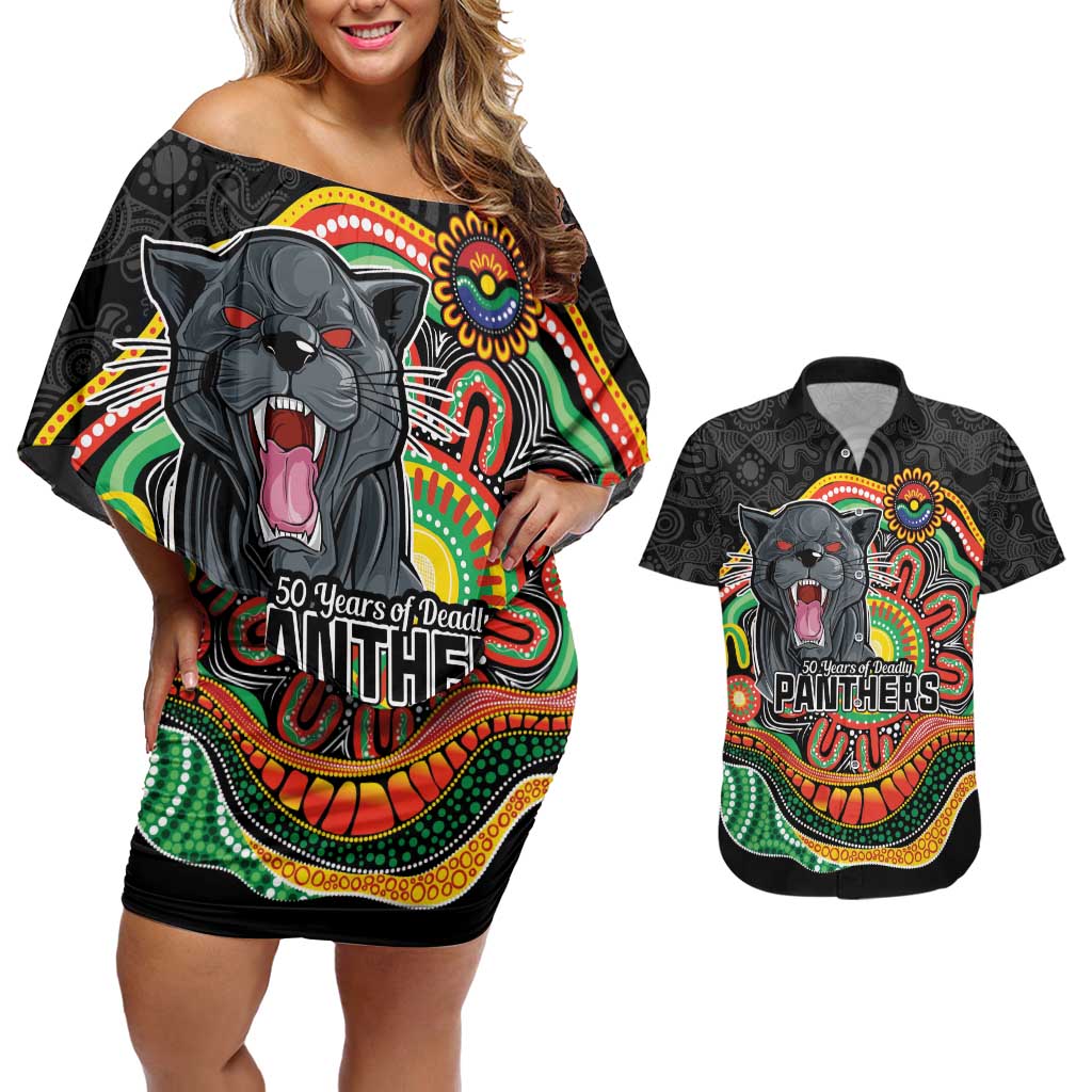 Custom Panthers Honouring First Nations Couples Matching Off Shoulder Short Dress and Hawaiian Shirt NAIDOC 2026 Deadly 50 Years