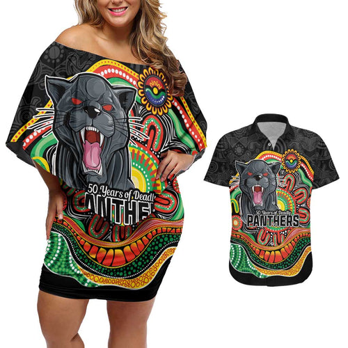 Custom Panthers Honouring First Nations Couples Matching Off Shoulder Short Dress and Hawaiian Shirt NAIDOC 2026 Deadly 50 Years