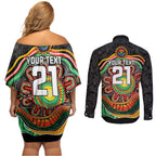 Custom Panthers Honouring First Nations Couples Matching Off Shoulder Short Dress and Long Sleeve Button Shirt NAIDOC 2026 Deadly 50 Years