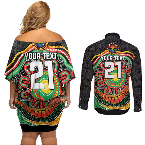Custom Panthers Honouring First Nations Couples Matching Off Shoulder Short Dress and Long Sleeve Button Shirt NAIDOC 2026 Deadly 50 Years