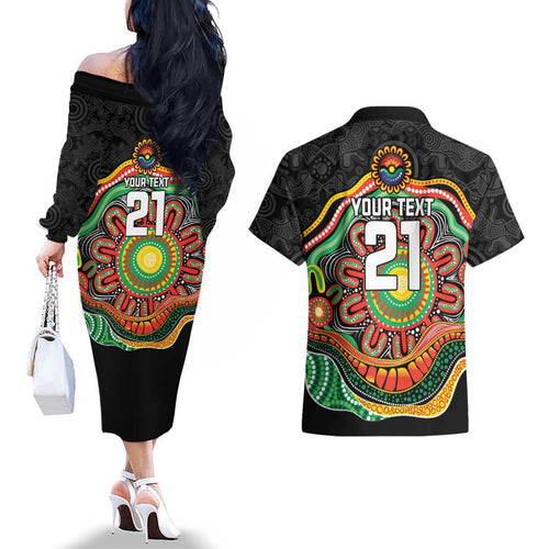 Custom Panthers Honouring First Nations Couples Matching Off The Shoulder Long Sleeve Dress and Hawaiian Shirt NAIDOC 2026 Deadly 50 Years
