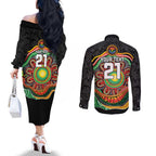 Custom Panthers Honouring First Nations Couples Matching Off The Shoulder Long Sleeve Dress and Long Sleeve Button Shirt NAIDOC 2026 Deadly 50 Years