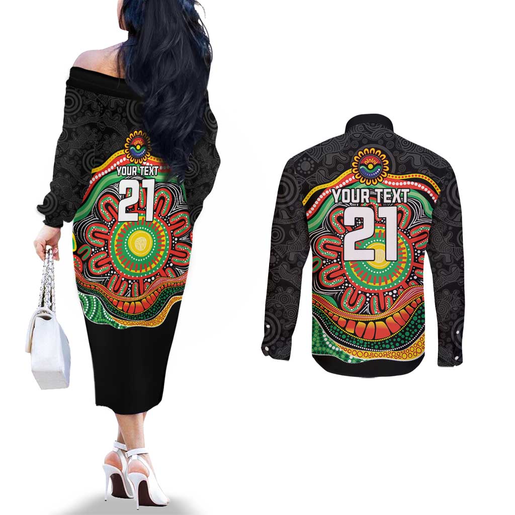 Custom Panthers Honouring First Nations Couples Matching Off The Shoulder Long Sleeve Dress and Long Sleeve Button Shirt NAIDOC 2026 Deadly 50 Years
