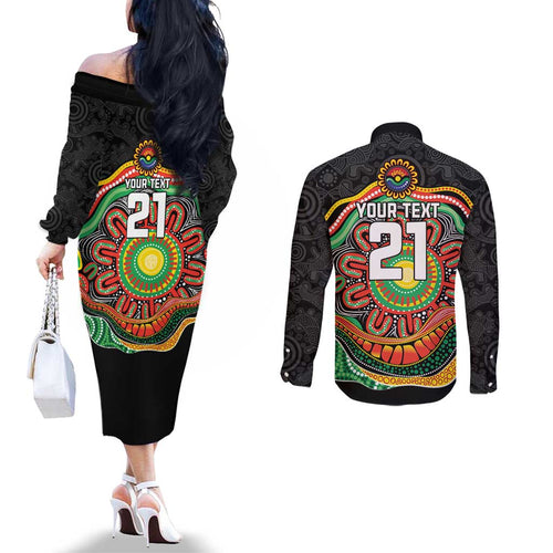 Custom Panthers Honouring First Nations Couples Matching Off The Shoulder Long Sleeve Dress and Long Sleeve Button Shirt NAIDOC 2026 Deadly 50 Years