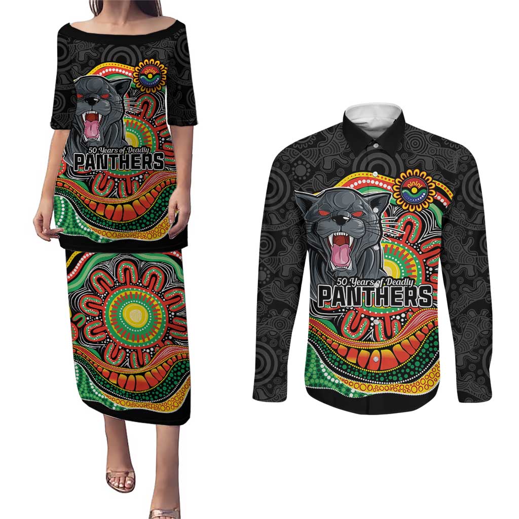 Custom Panthers Honouring First Nations Couples Matching Puletasi and Long Sleeve Button Shirt NAIDOC 2026 Deadly 50 Years