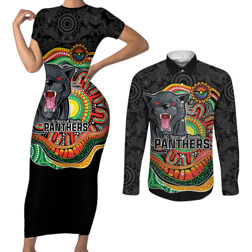 Custom Panthers Honouring First Nations Couples Matching Short Sleeve Bodycon Dress and Long Sleeve Button Shirt NAIDOC 2026 Deadly 50 Years