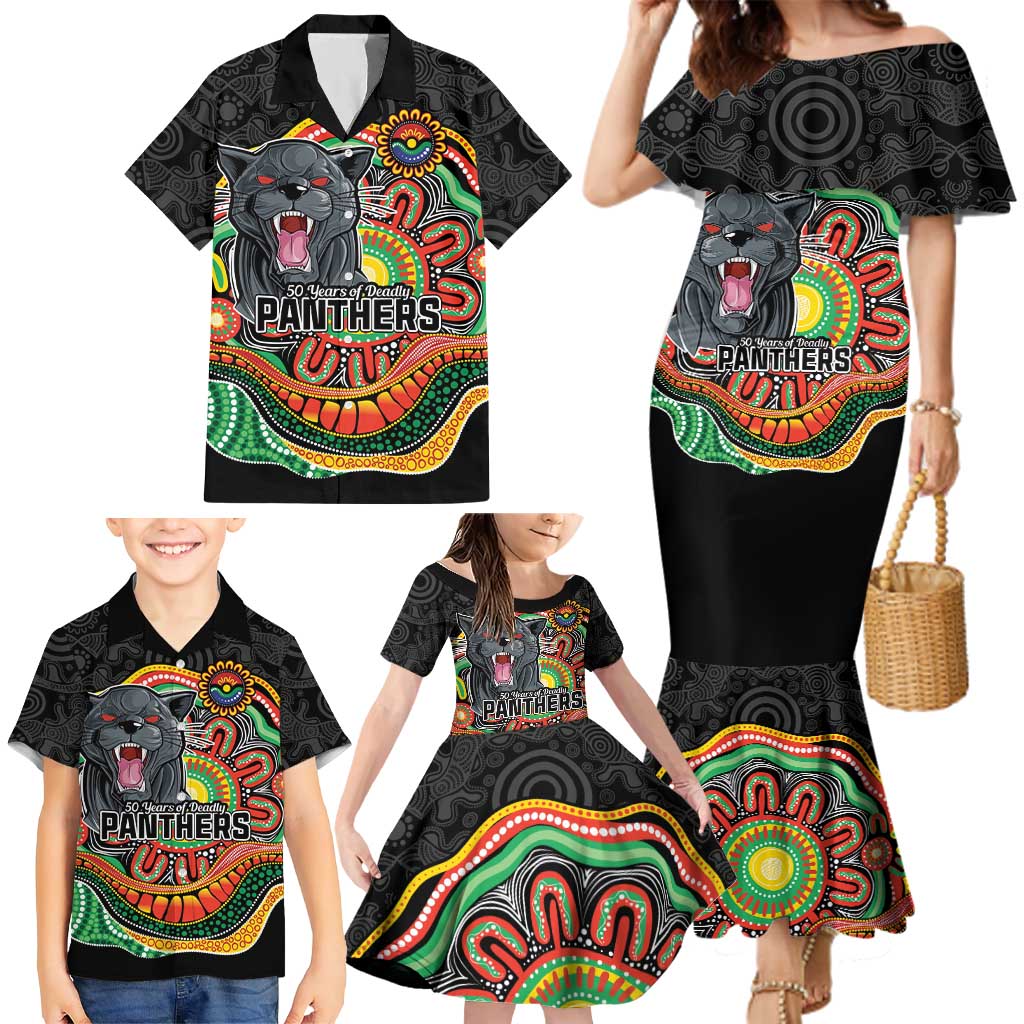Custom Panthers Honouring First Nations Family Matching Mermaid Dress and Hawaiian Shirt NAIDOC 2026 Deadly 50 Years
