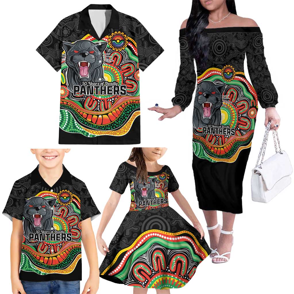 Custom Panthers Honouring First Nations Family Matching Off The Shoulder Long Sleeve Dress and Hawaiian Shirt NAIDOC 2026 Deadly 50 Years