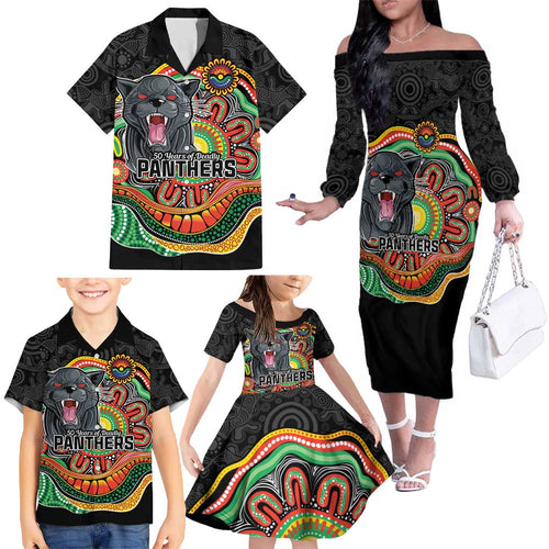 Custom Panthers Honouring First Nations Family Matching Off The Shoulder Long Sleeve Dress and Hawaiian Shirt NAIDOC 2026 Deadly 50 Years