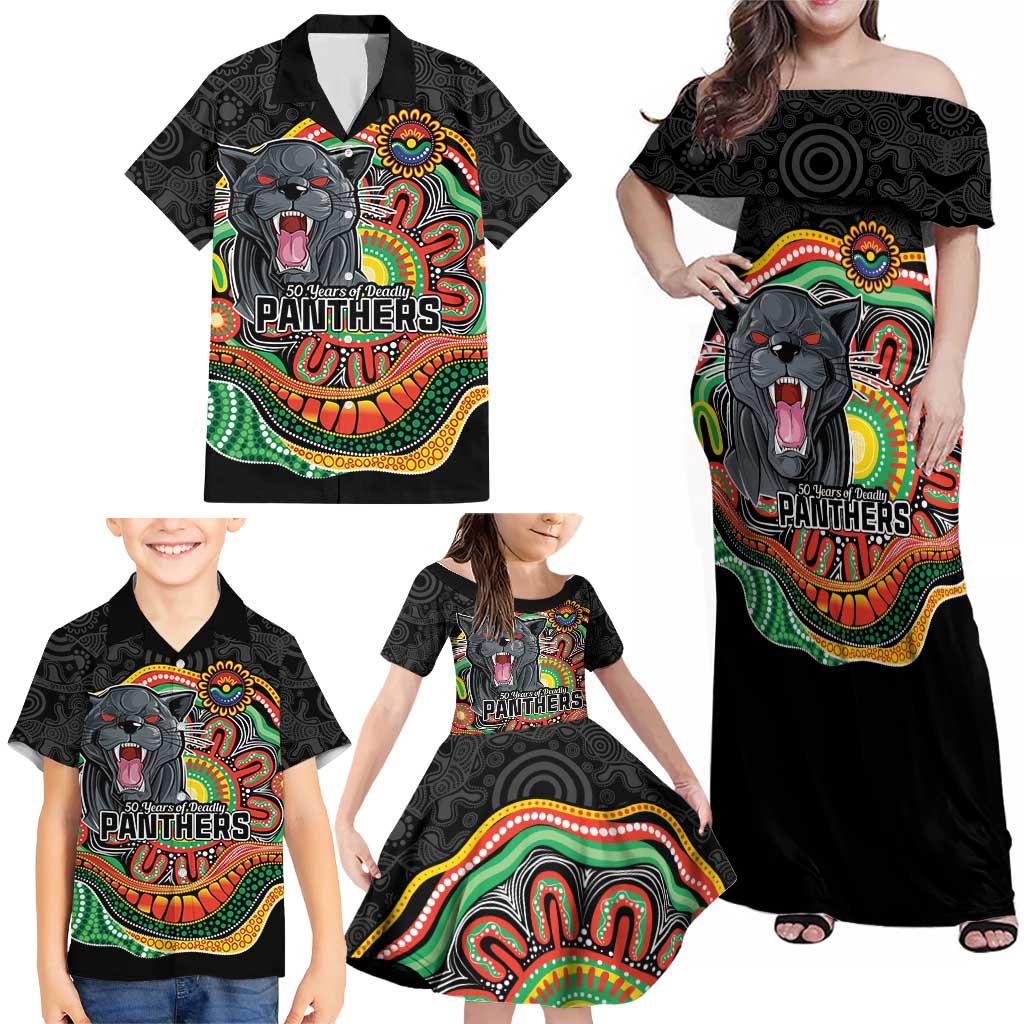 Custom Panthers Honouring First Nations Family Matching Off Shoulder Maxi Dress and Hawaiian Shirt NAIDOC 2026 Deadly 50 Years