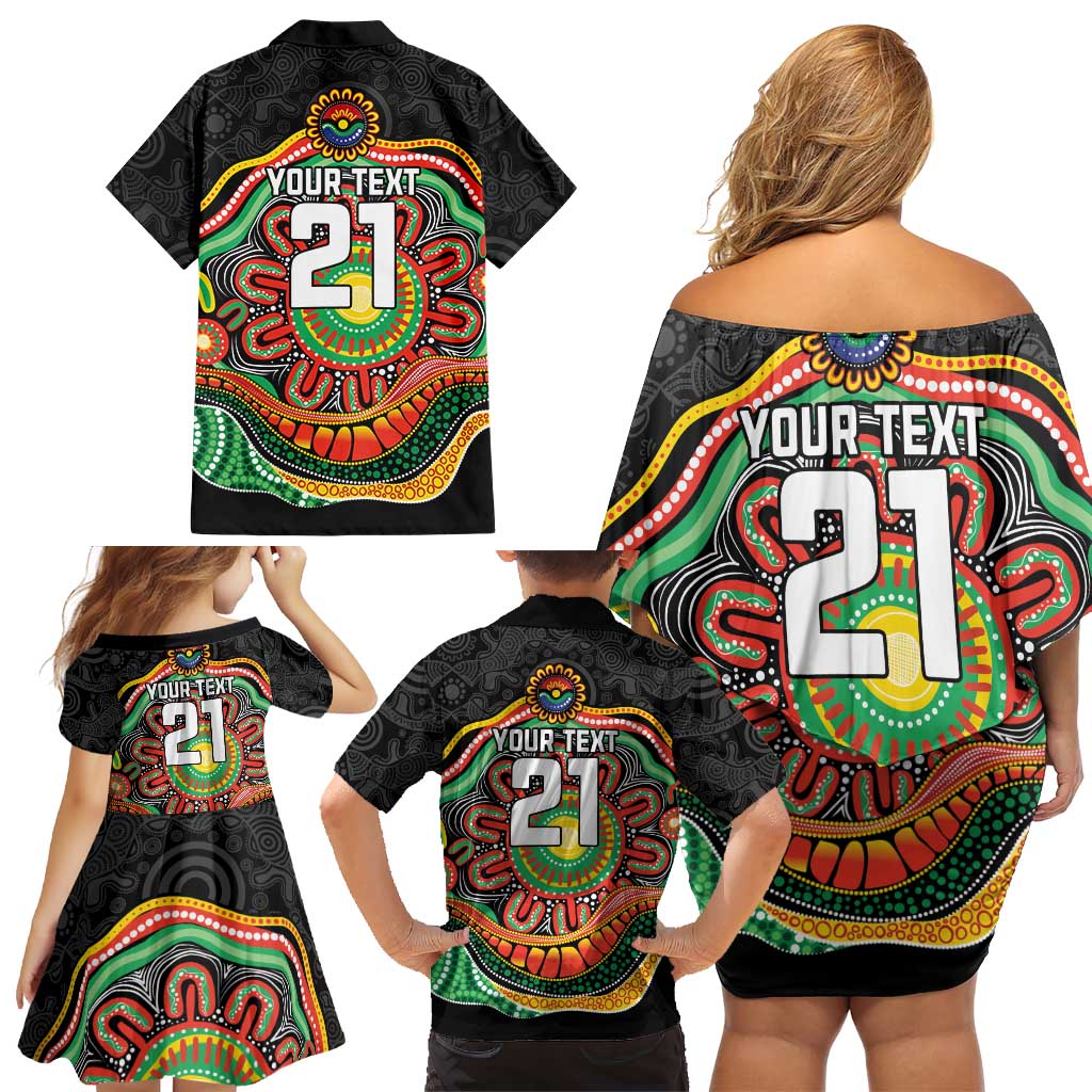Custom Panthers Honouring First Nations Family Matching Off Shoulder Short Dress and Hawaiian Shirt NAIDOC 2026 Deadly 50 Years