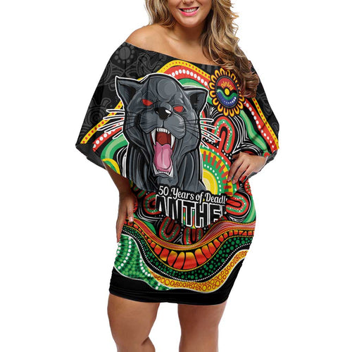 Custom Panthers Honouring First Nations Family Matching Off Shoulder Short Dress and Hawaiian Shirt NAIDOC 2026 Deadly 50 Years