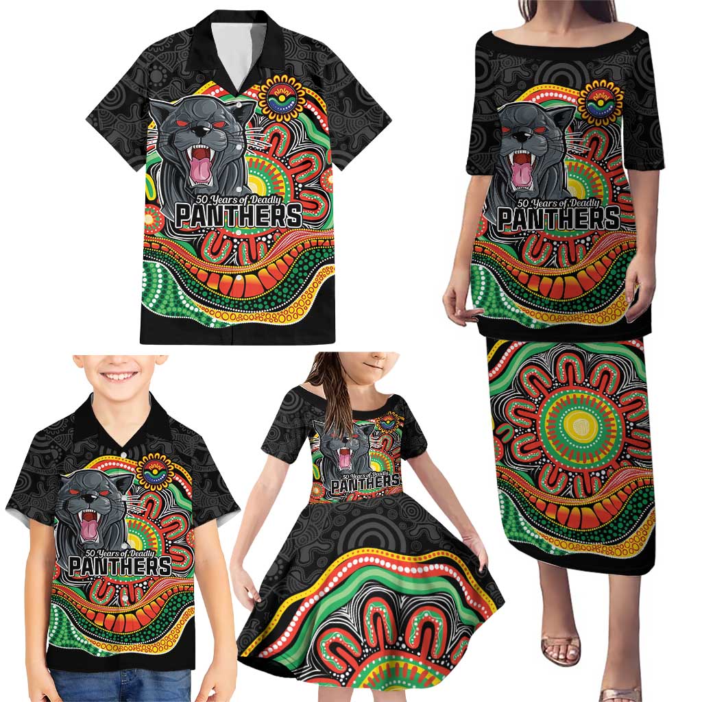 Custom Panthers Honouring First Nations Family Matching Puletasi and Hawaiian Shirt NAIDOC 2026 Deadly 50 Years