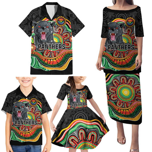 Custom Panthers Honouring First Nations Family Matching Puletasi and Hawaiian Shirt NAIDOC 2026 Deadly 50 Years