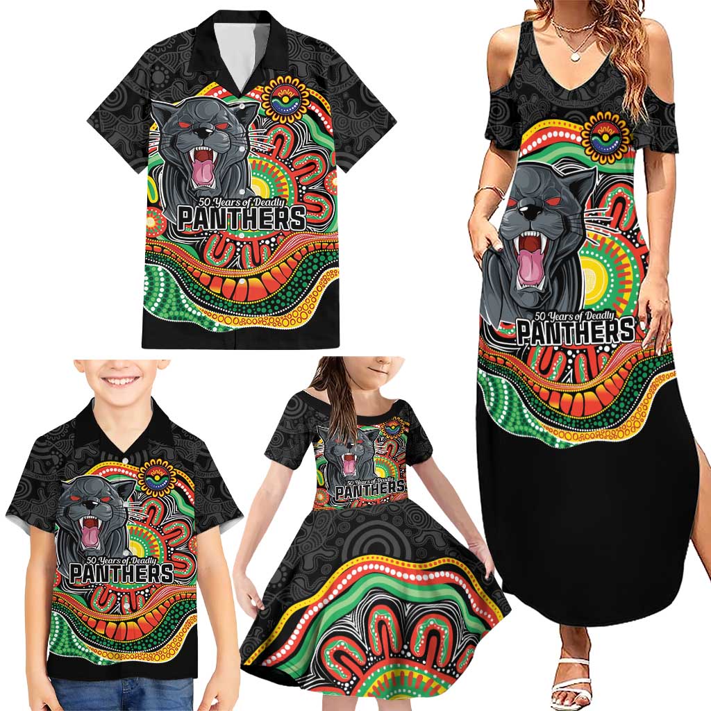 Custom Panthers Honouring First Nations Family Matching Summer Maxi Dress and Hawaiian Shirt NAIDOC 2026 Deadly 50 Years