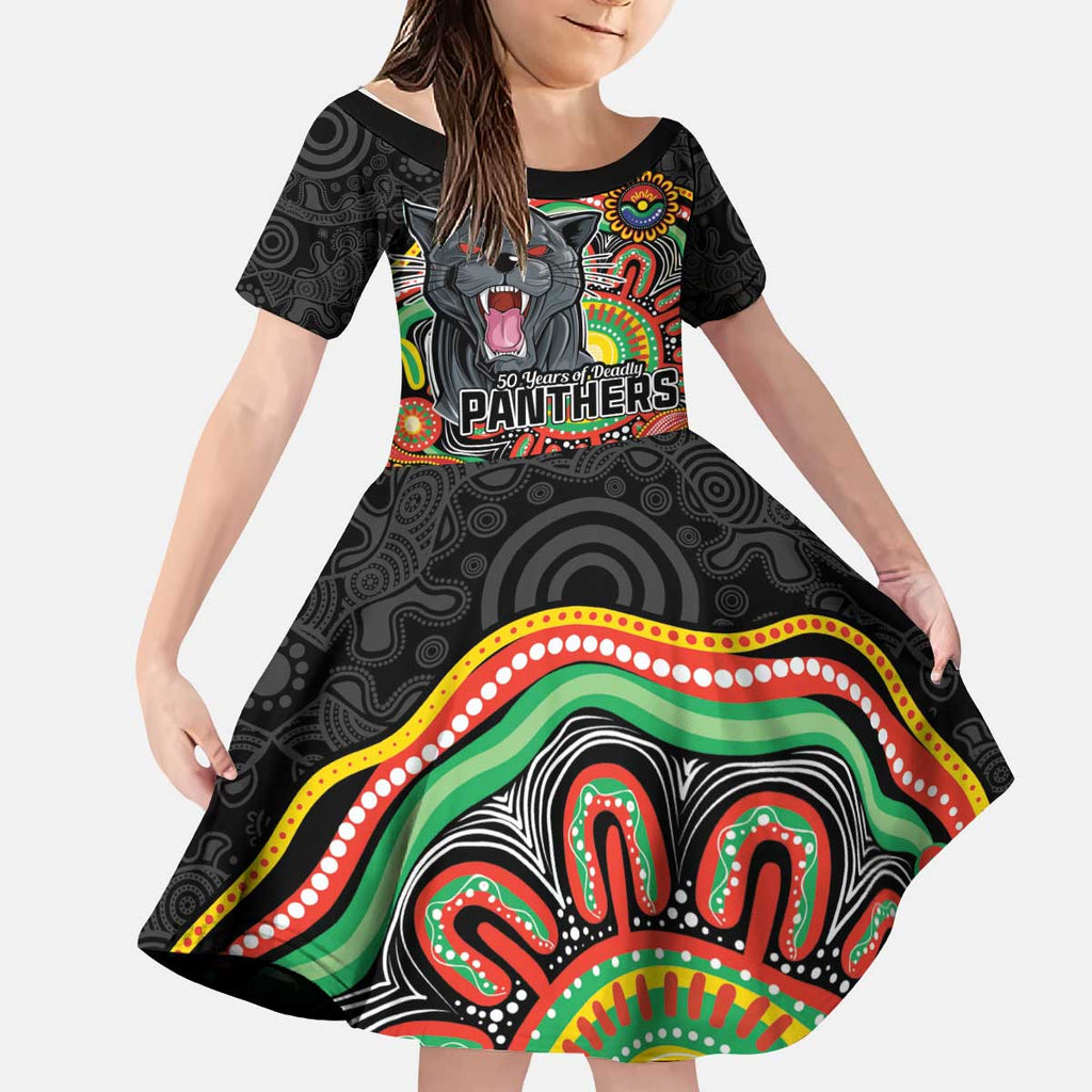 Custom Panthers Honouring First Nations Kid Short Sleeve Dress NAIDOC 2026 Deadly 50 Years