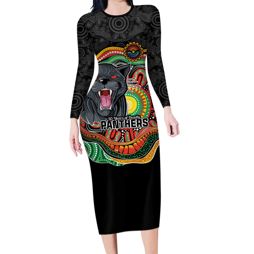 Custom Panthers Honouring First Nations Long Sleeve Bodycon Dress NAIDOC 2026 Deadly 50 Years