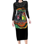 Custom Panthers Honouring First Nations Long Sleeve Bodycon Dress NAIDOC 2026 Deadly 50 Years