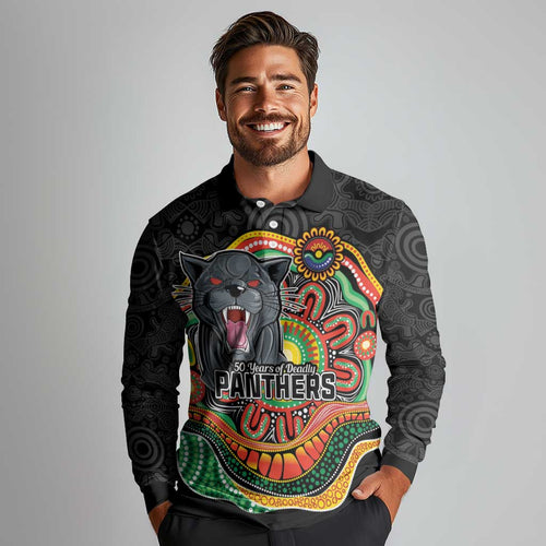 Custom Panthers Honouring First Nations Long Sleeve Polo Shirt NAIDOC 2026 Deadly 50 Years