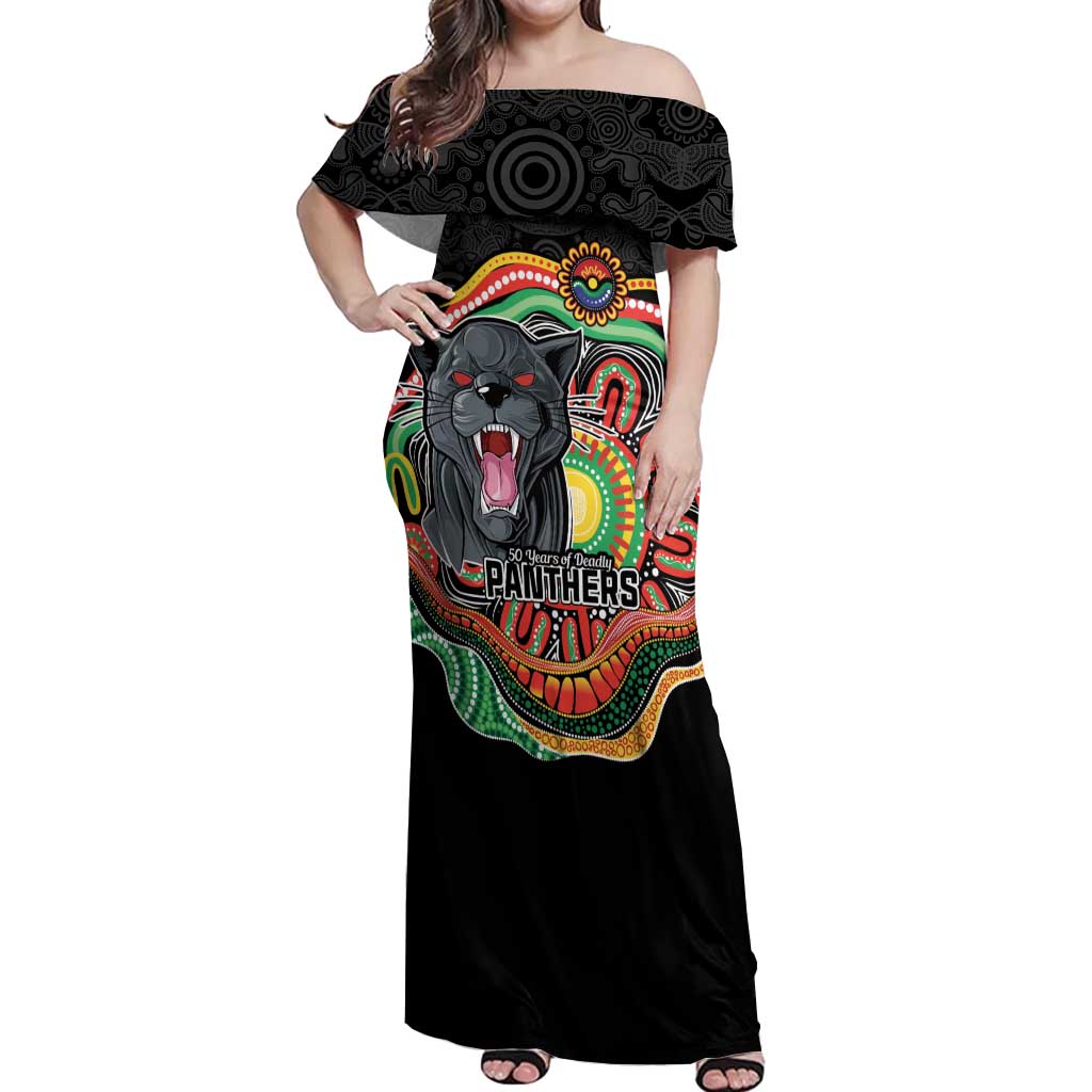 Custom Panthers Honouring First Nations Off Shoulder Maxi Dress NAIDOC 2026 Deadly 50 Years