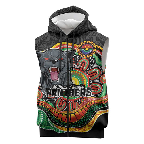 Custom Panthers Honouring First Nations Sleeveless Zip Hoodie NAIDOC 2026 Deadly 50 Years