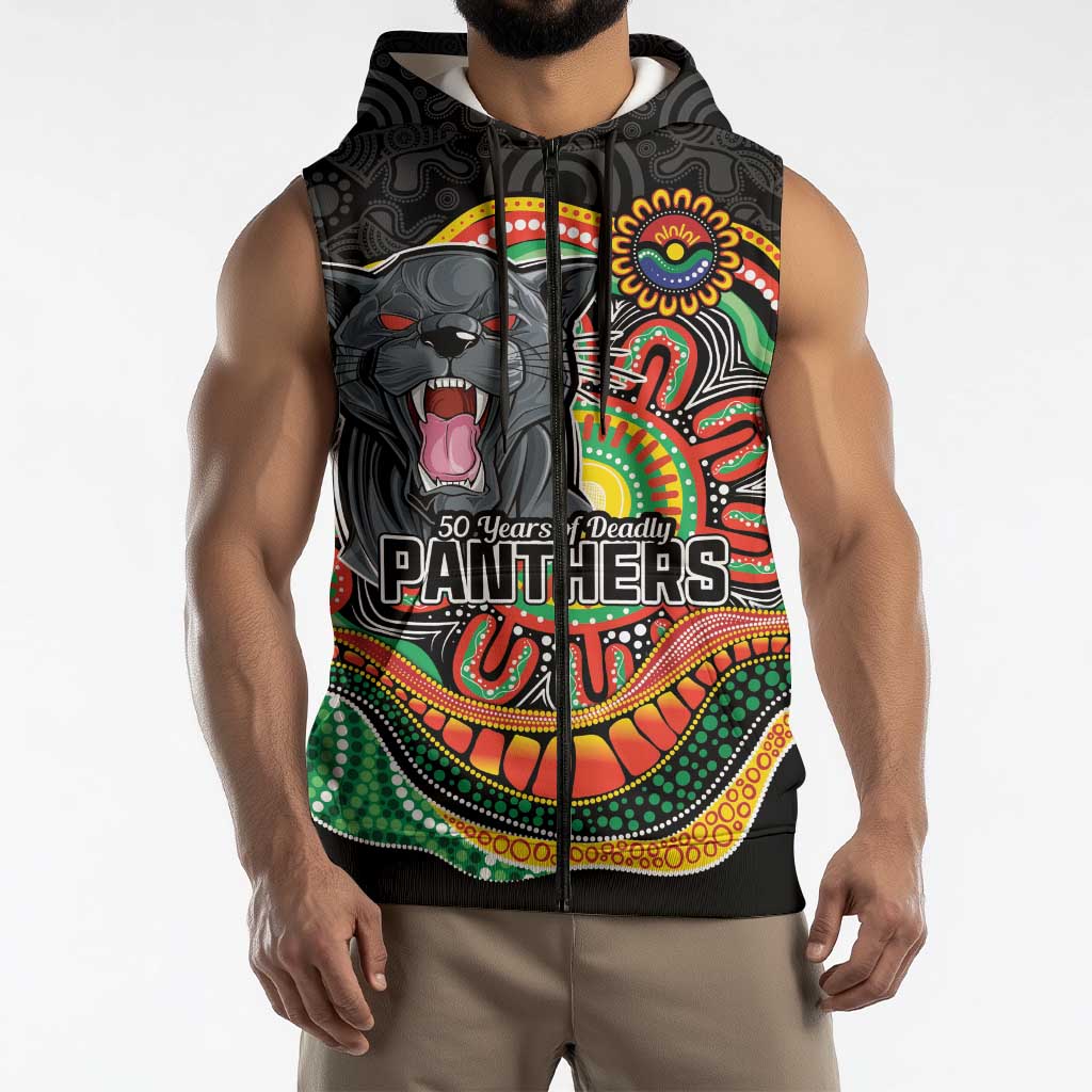 Custom Panthers Honouring First Nations Sleeveless Zip Hoodie NAIDOC 2026 Deadly 50 Years
