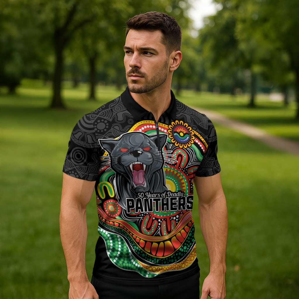 Custom Panthers Honouring First Nations Zipper Polo Shirt NAIDOC 2026 Deadly 50 Years
