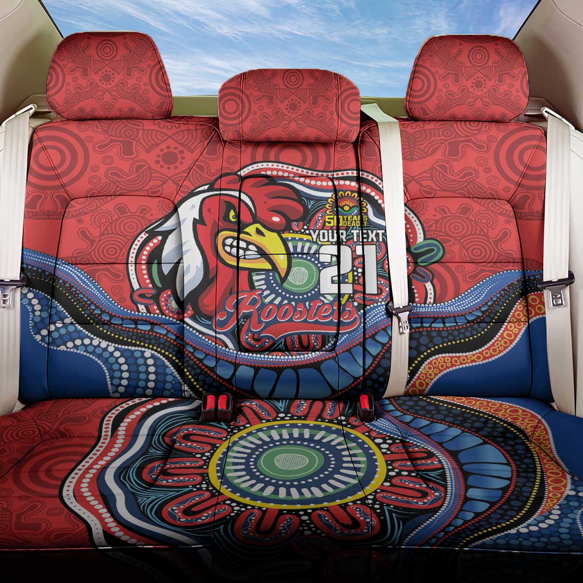Custom Roosters Honouring First Nations Back Car Seat Cover NAIDOC 2026 Deadly 50 Years