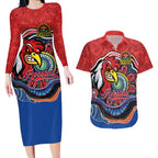 Custom Roosters Honouring First Nations Couples Matching Long Sleeve Bodycon Dress and Hawaiian Shirt NAIDOC 2026 Deadly 50 Years