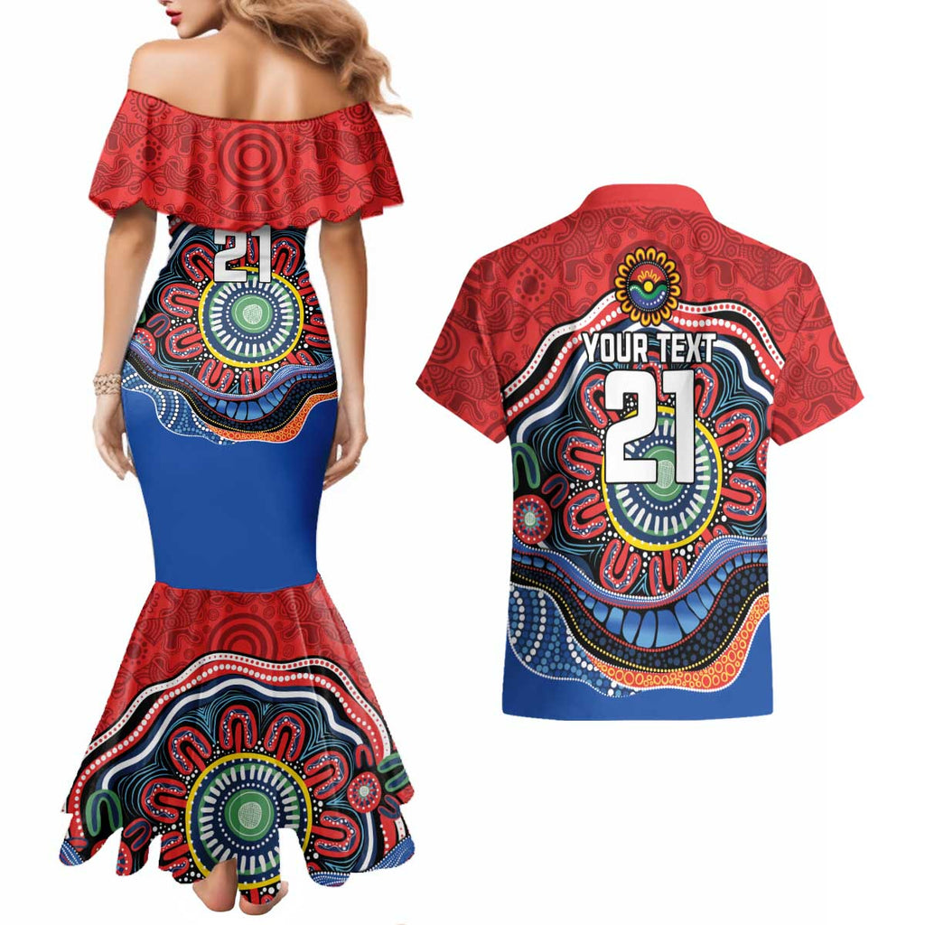 Custom Roosters Honouring First Nations Couples Matching Mermaid Dress and Hawaiian Shirt NAIDOC 2026 Deadly 50 Years