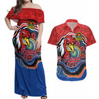 Custom Roosters Honouring First Nations Couples Matching Off Shoulder Maxi Dress and Hawaiian Shirt NAIDOC 2026 Deadly 50 Years