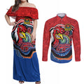 Custom Roosters Honouring First Nations Couples Matching Off Shoulder Maxi Dress and Long Sleeve Button Shirt NAIDOC 2026 Deadly 50 Years