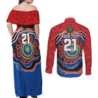 Custom Roosters Honouring First Nations Couples Matching Off Shoulder Maxi Dress and Long Sleeve Button Shirt NAIDOC 2026 Deadly 50 Years