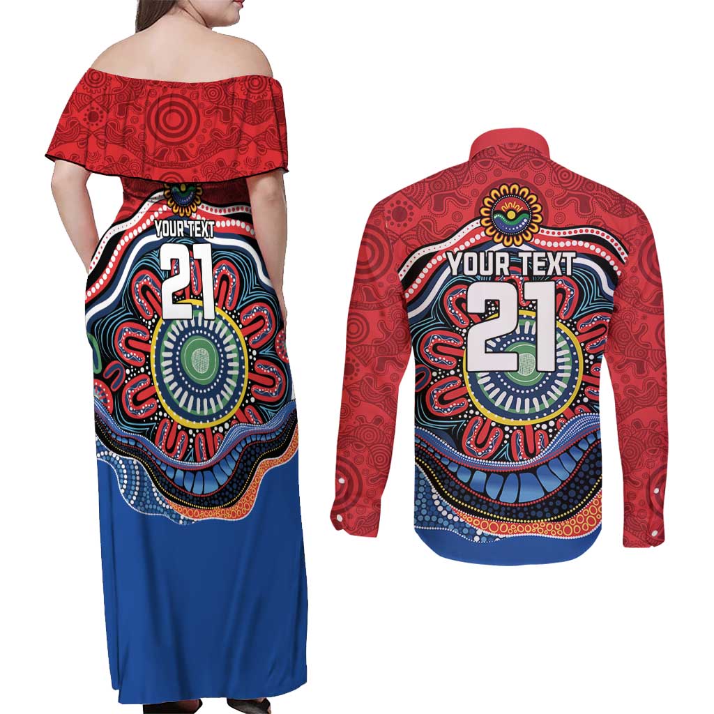 Custom Roosters Honouring First Nations Couples Matching Off Shoulder Maxi Dress and Long Sleeve Button Shirt NAIDOC 2026 Deadly 50 Years