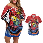 Custom Roosters Honouring First Nations Couples Matching Off Shoulder Short Dress and Hawaiian Shirt NAIDOC 2026 Deadly 50 Years