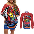 Custom Roosters Honouring First Nations Couples Matching Off Shoulder Short Dress and Long Sleeve Button Shirt NAIDOC 2026 Deadly 50 Years